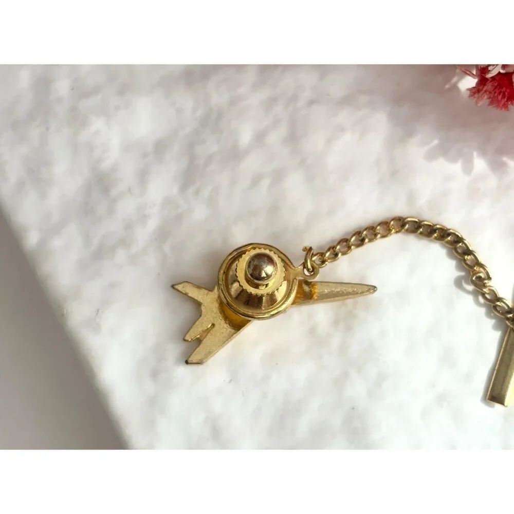 Plane SHaped Gold Toned Vintage Men's Tie Tack